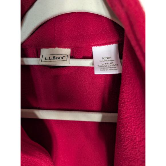 LL BEAN Red Fleece Long Robe + Tie Pockets Shawl Collar KIDS L(14/16)(904) - Picture 3 of 6